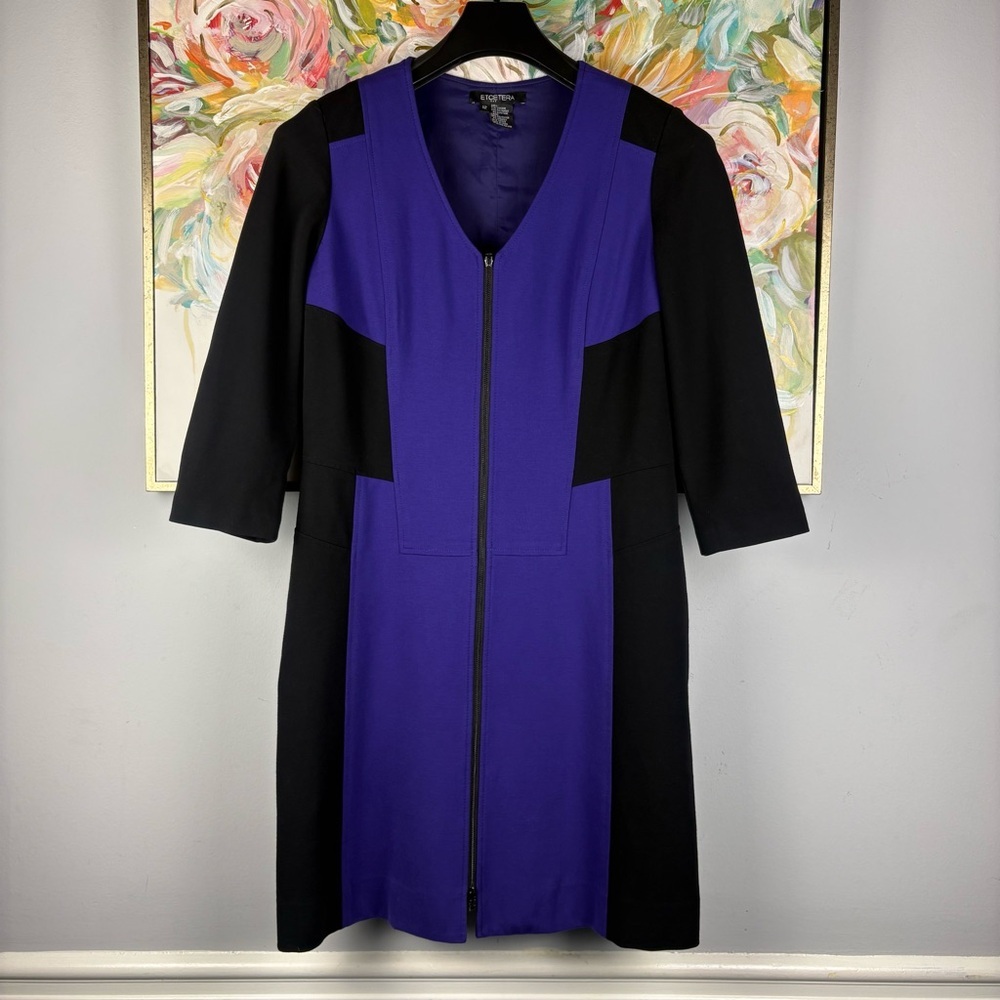 Etcetera Purple & Black Colorblock Zip Front Dress Size 12